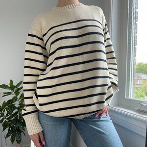 Brandy Melville, Oversized Cream & Black Striped Knit Sweater